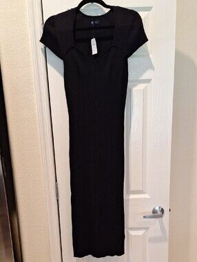 Gap - Black Ribbed Knit Maxi Sweater Dress Sweatheart Neck - Large Tall NWT